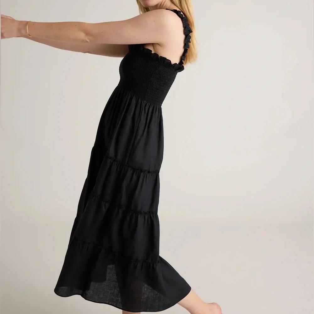 100% European Linen Smocked Midi Dress - Picture 3 of 8